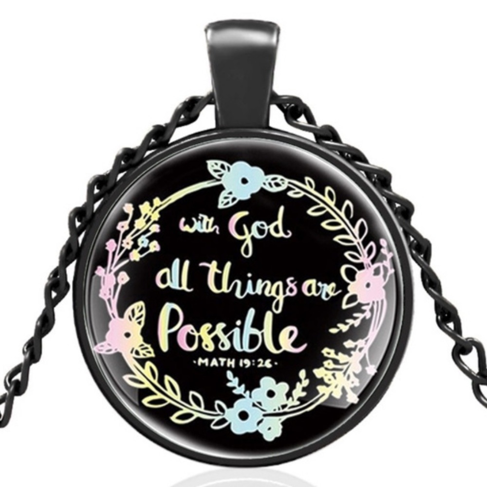 ✨🧘‍♀️✨With God All Things Are Possible necklace. Black w/multicolor NEW
